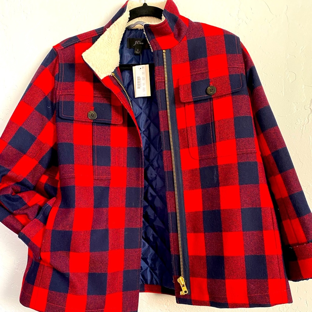 J.CREW Wool Lumberjack Checkered Plaid Sherpa Lined Flannel Jacket NWT
